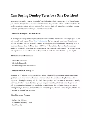Can Buying Dunlop Tyres be a Safe Decision