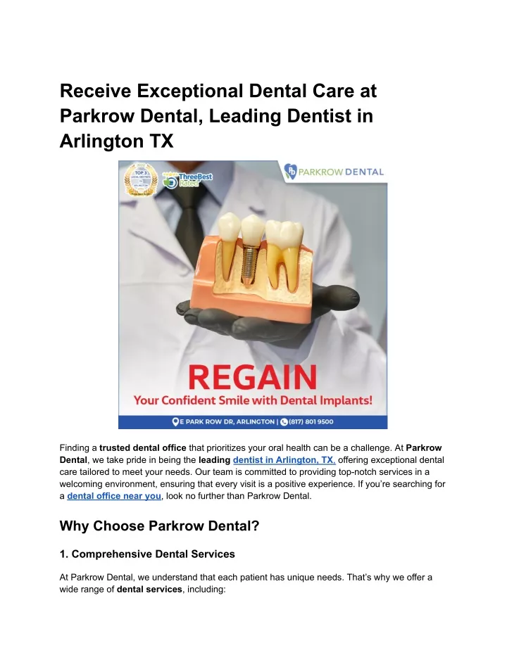 receive exceptional dental care at parkrow dental