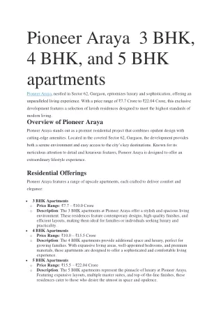 pioneer araya 3 bhk 4 bhk and 5 bhk apartments