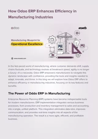 How Odoo ERP Enhances Efficiency in Manufacturing Industries