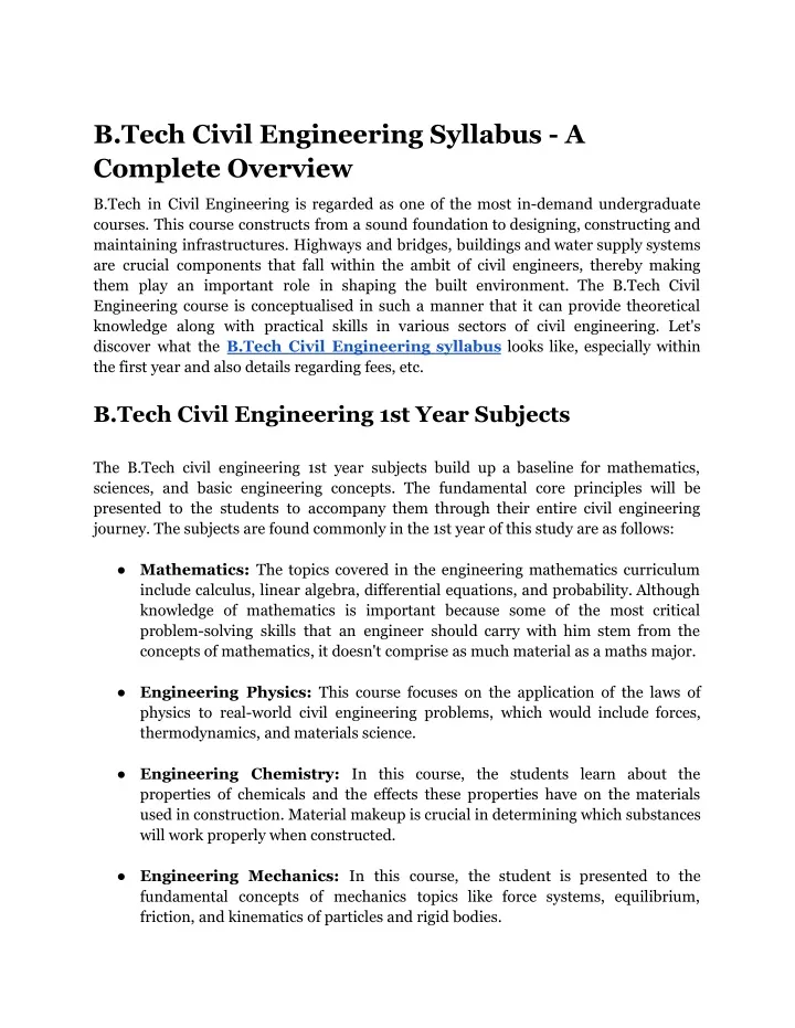 b tech civil engineering syllabus a complete