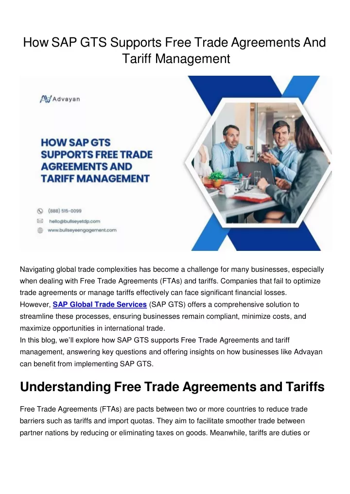 how sap gts supports free trade agreements