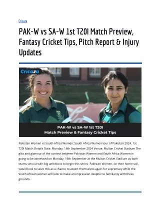 PAK-W vs SA-W 1st T20I Match Preview, Fantasy Cricket Tips, Pitch Report & Injury Updates