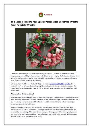 This Season, Prepare Your Special Personalized Christmas Wreaths From Rockdale Wreaths