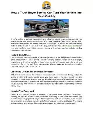 Truck Buyer Service Can Turn Your Vehicle