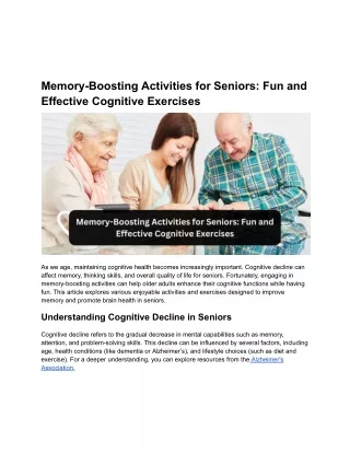 Cognitive Activities & Exercises for Seniors with Memory Loss