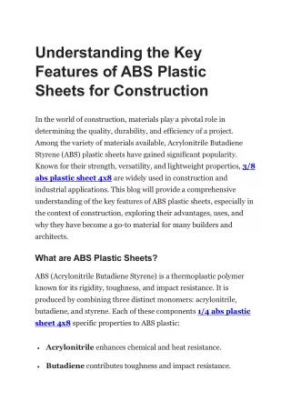 Understanding the Key Features of ABS Plastic Sheets for Construction