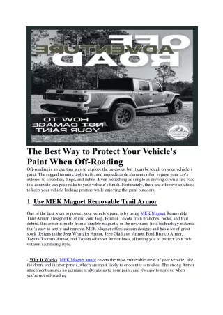 Protect Your Vehicle's Paint When Off-Roading