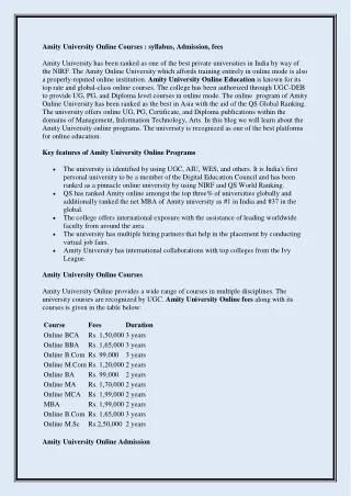 amity university online courses syllabus