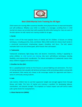 Best Child Martial Arts Training for All Ages