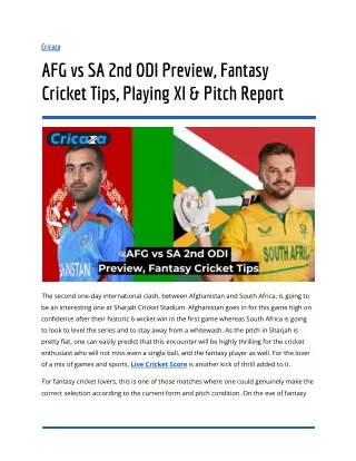 AFG vs SA 2nd ODI Preview, Fantasy Cricket Tips, Playing XI & Pitch Report (1)