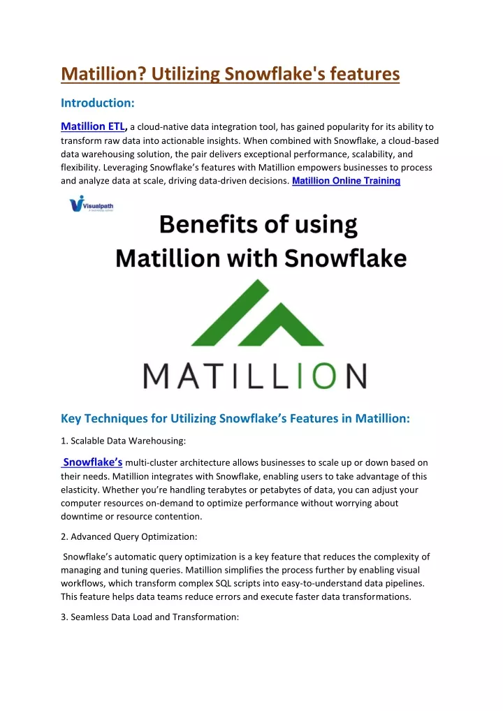 matillion utilizing snowflake s features