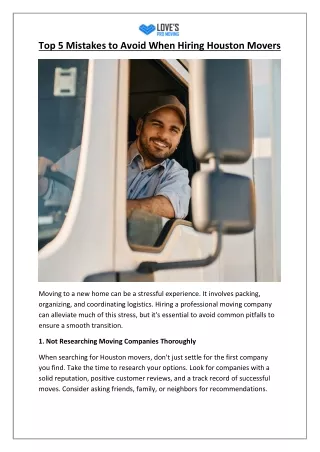 5 Common Mistakes to Avoid | Houston Moving Company | Expert Tips