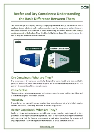 Reefer and Dry Containers - Understanding the Basic Difference Between Them