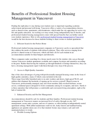 Benefits of Professional Student Housing Management in Vancouver