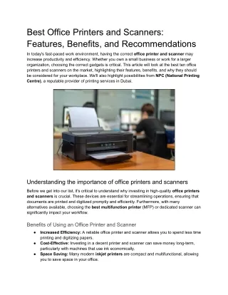 Best Office Printers and Scanners_ Features, Benefits, and Recommendations