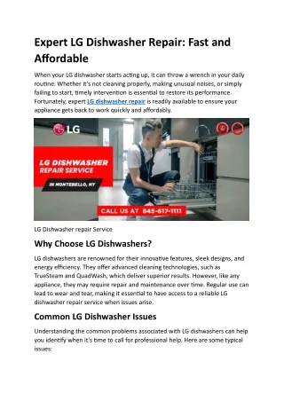 Expert LG Dishwasher Repair: Fast and Affordable