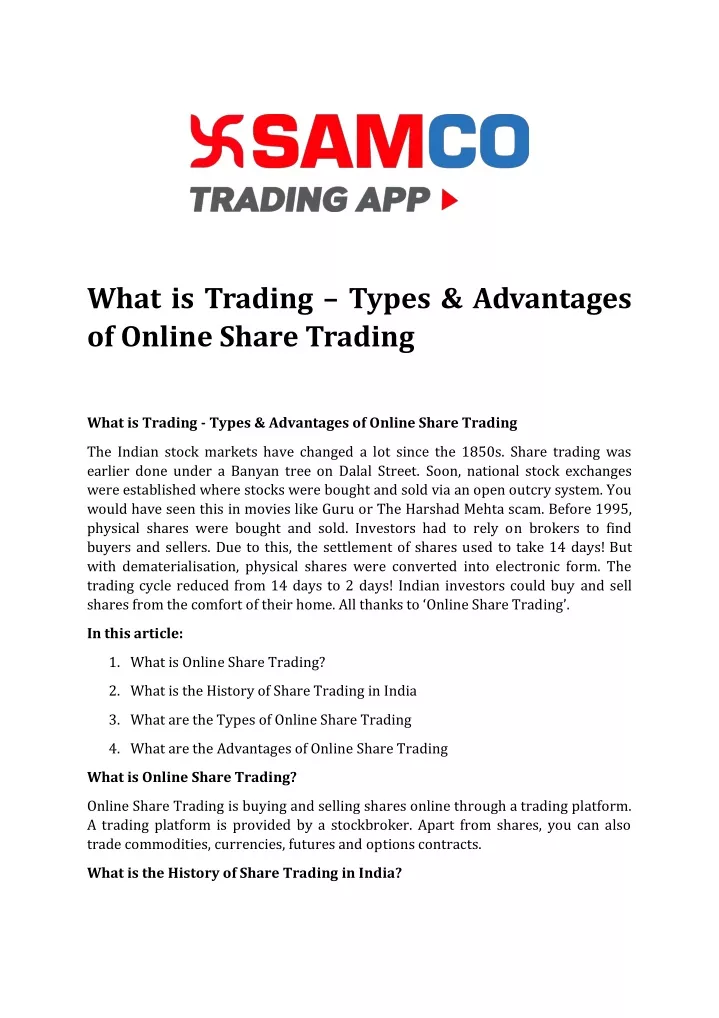 what is trading types advantages of online share