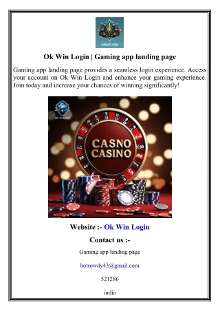 Ok Win Login   Gaming app landing page