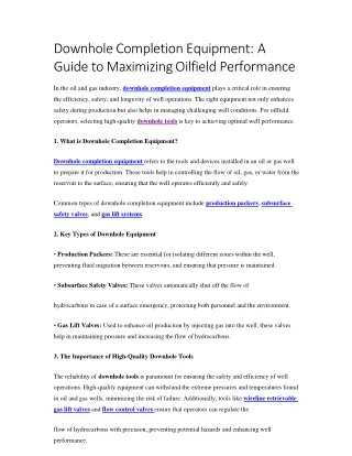 downhole completion equipment a guide