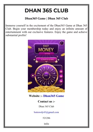 Dhan365 Game   Dhan 365 Club