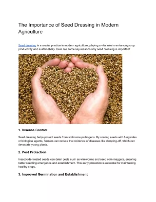 The Importance of Seed Dressing in Modern Agriculture