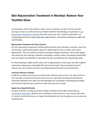 Skin Rejuvenation Treatment in Mumbai_ Restore Your Youthful Glow