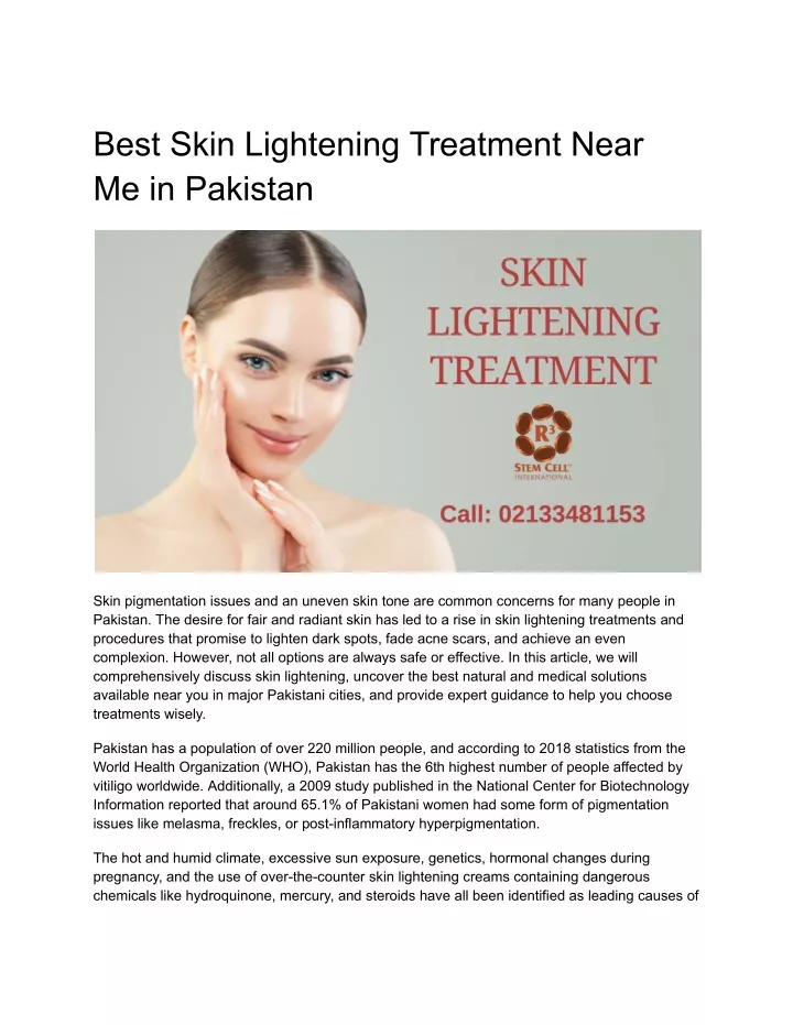 best skin lightening treatment near me in pakistan