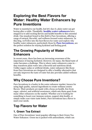 Exploring the Best Flavors for Water: Healthy Water Enhancers by Pure Inventions