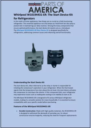 Whirlpool W10194431-ER: The Start Device Kit for Refrigerators