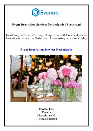 Event Decoration Services Netherlands  Eventra.nl
