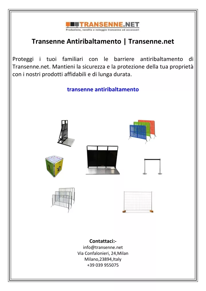 transenne antiribaltamento transenne net