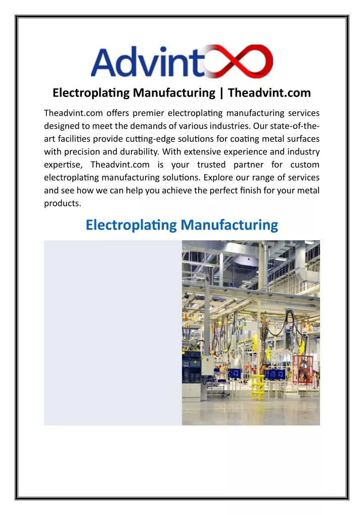 electroplating manufacturing theadvint com