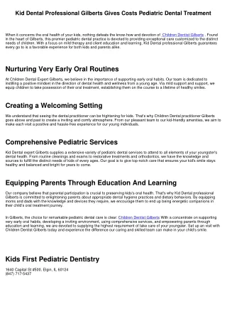 Kid Dental Practitioner Gilberts Offers Premium Pediatric Dental Treatment