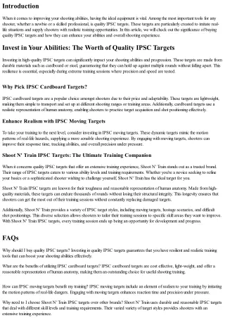 Invest in Your Skills: The Value of Quality IPSC Targets