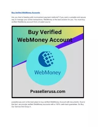 Buy Verified WebMoney Account - 100% Safe, USA, Available