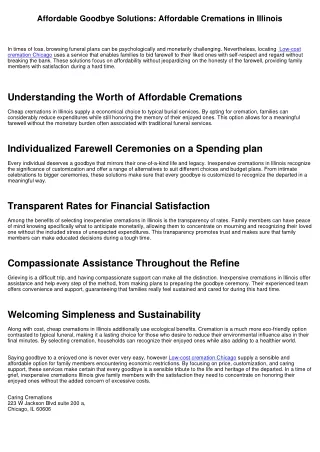 Cost Effective Goodbye Solutions: Inexpensive Cremations in Illinois