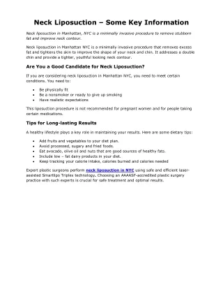 Neck Liposuction – Some Key Information