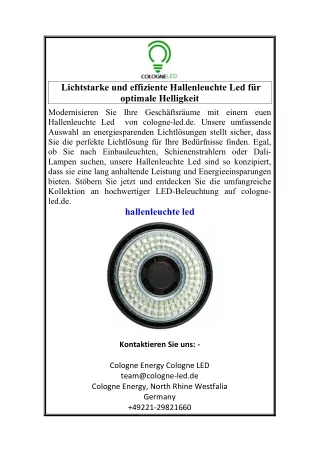 Lichtstarke und effiziente Hallenleuchte Led für optimale Helligkeit