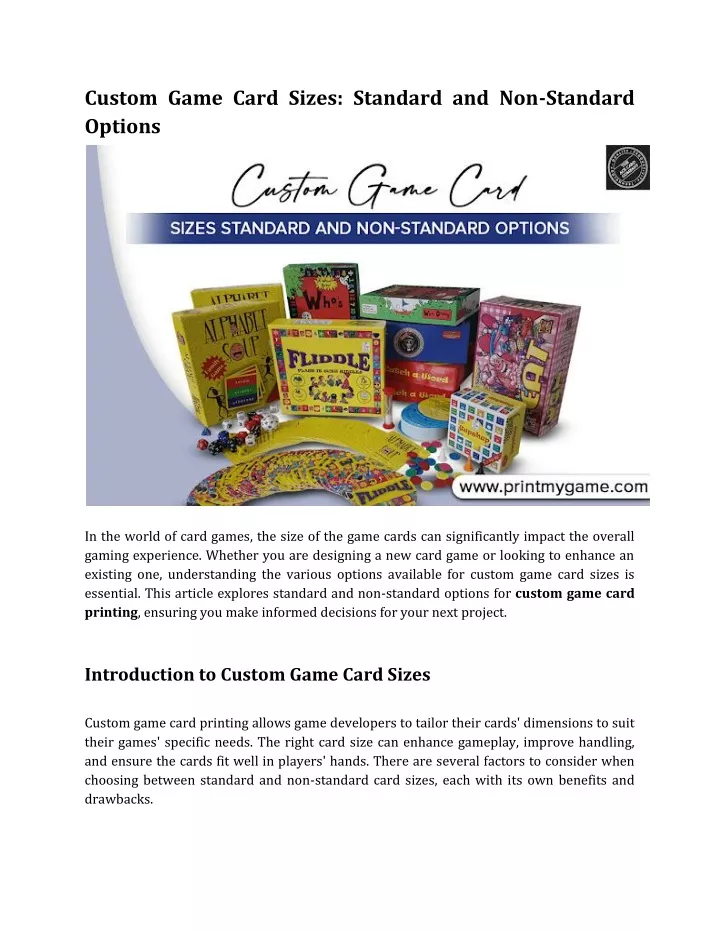 custom game card sizes standard and non standard