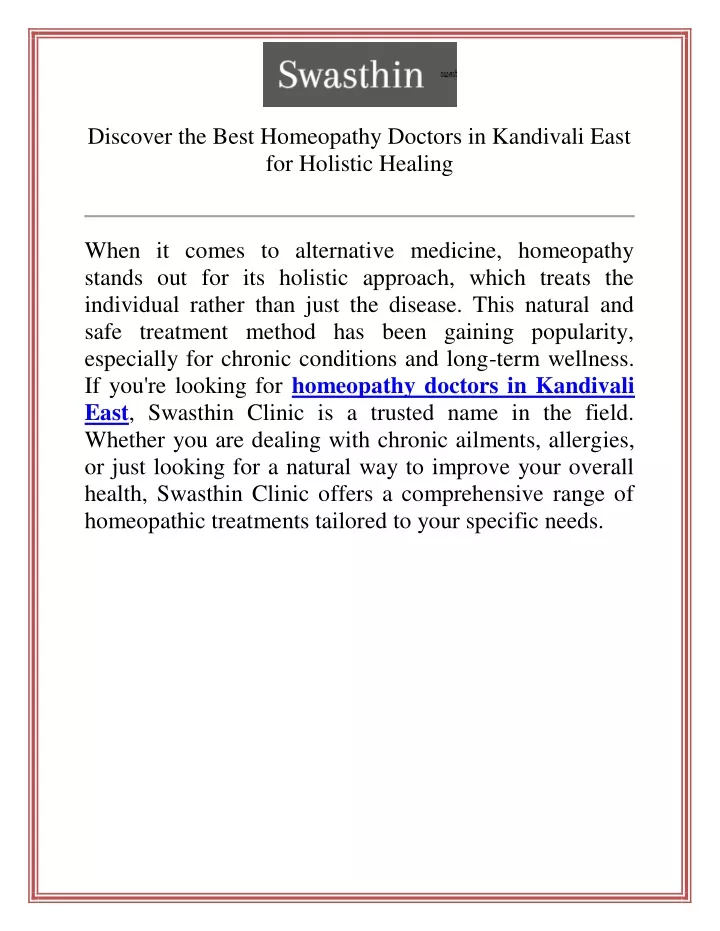 discover the best homeopathy doctors in kandivali