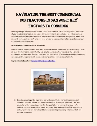 Navigating the Best Commercial Contractors in San Jose Key Factors to Consider