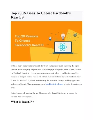 Top 20 Reasons To Choose Facebook’s ReactJS
