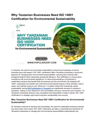 Why Tanzanian Businesses Need ISO 14001 Certification for Environmental Sustainability