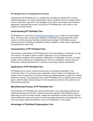 pp fibrillated yarn a comprehensive overview