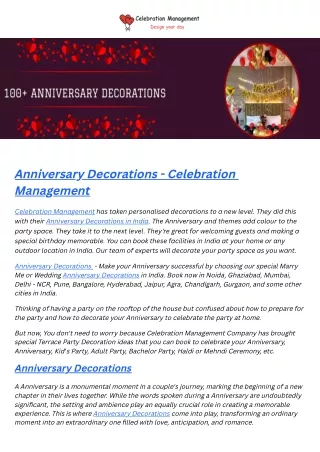 Anniversary Decorations Services at Home or Room