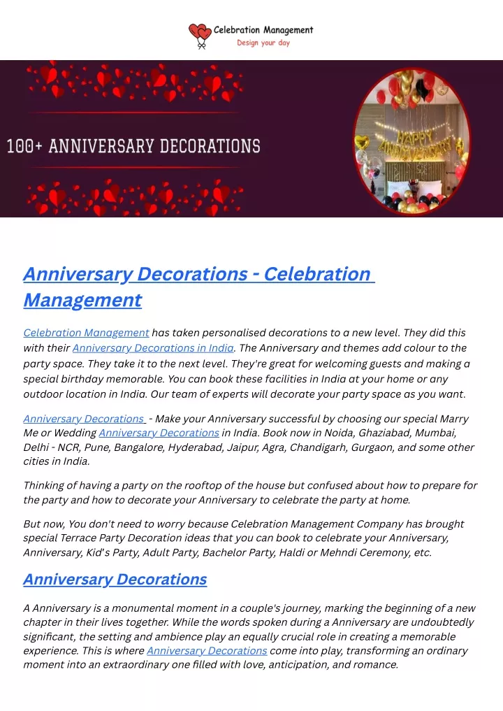 anniversary decorations celebration management