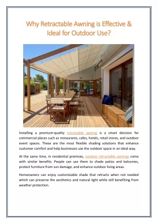 Why Retractable Awning is Effective Ideal for Outdoor Use
