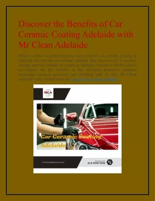 Discover the Benefits of Car Ceramic Coating Adelaide with Mr Clean Adelaide