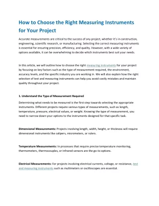 How to Choose the Right Measuring Instruments for Your Project
